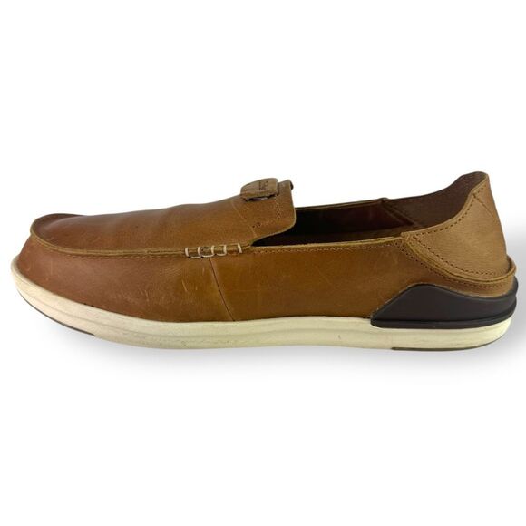 OluKai Kakaha Slip On Fox Brown Tan Leather Loafers Sneakers Drop In Heel 9.5 - Picture 4 of 16